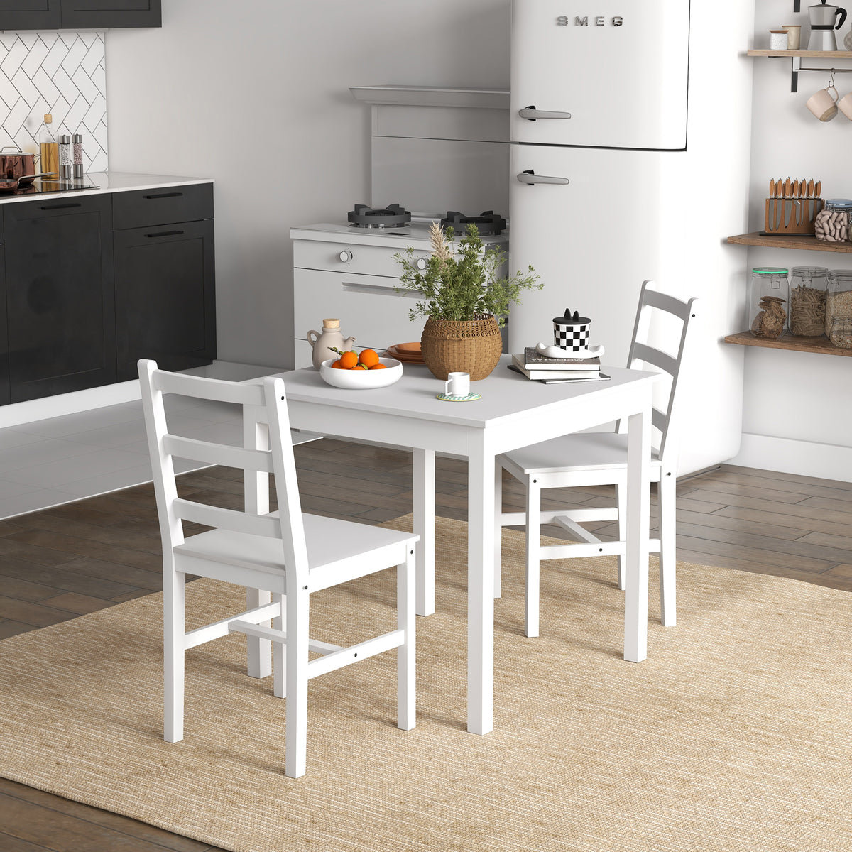Conjunto de jantar 3 peças com mesa e cadeiras, madeira maciça, Branco — imagem 4