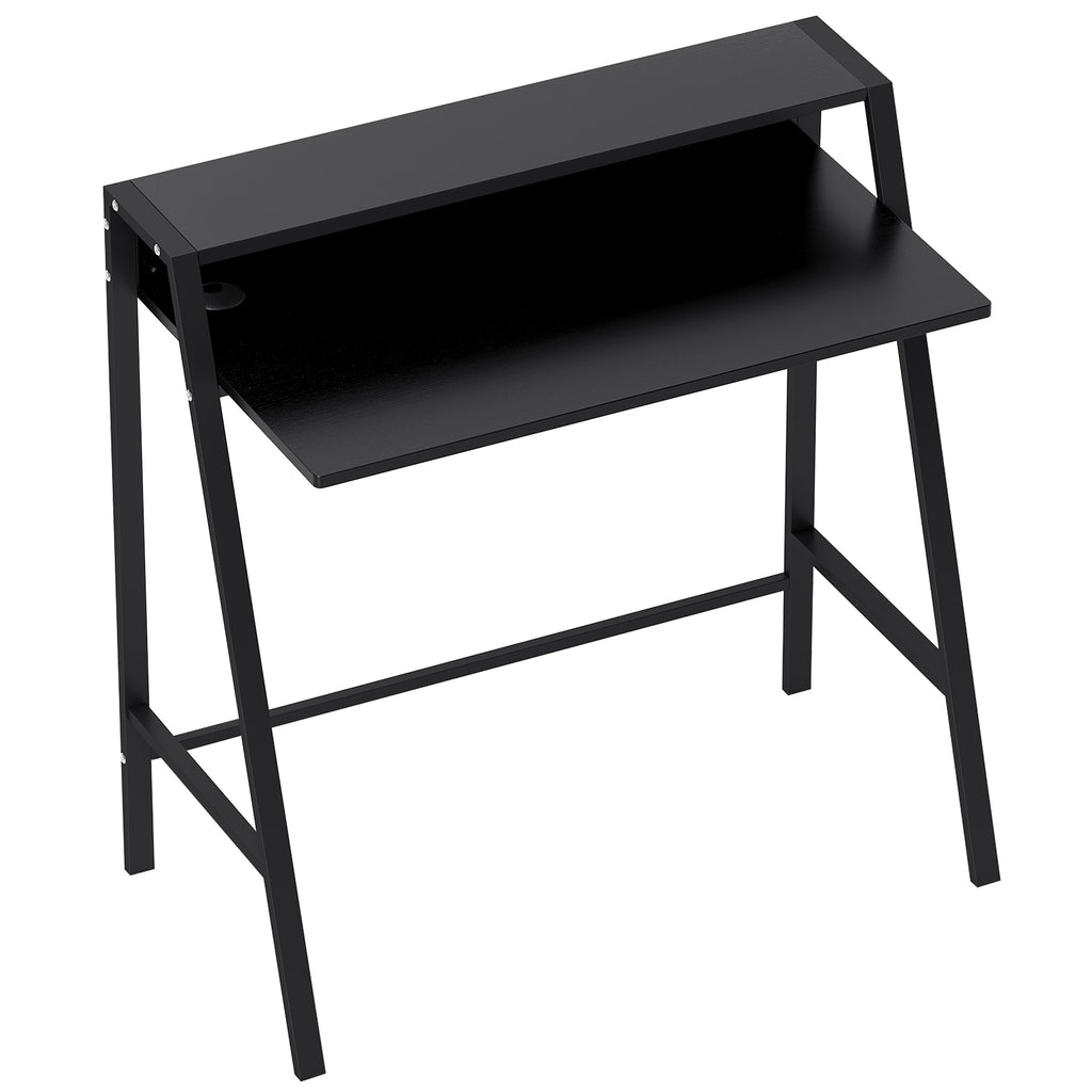 Mesa de escritório, mesa para computador com prateleira e gestão de cabos, mesa moderna com estrutura metálica para escritório, quarto, home office, 84 x 45 x 85 cm, Preto — foto 1