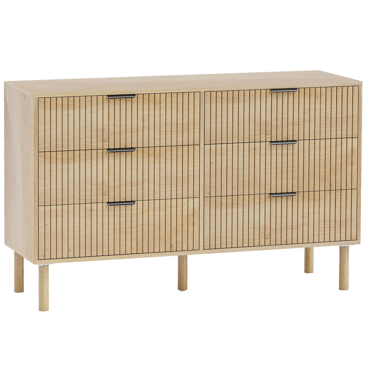Cómoda 6 Gavetas em Madeira para Quarto e Entrada Estilo Nórdico 120x39.5x75 cm Carvalho — foto 1