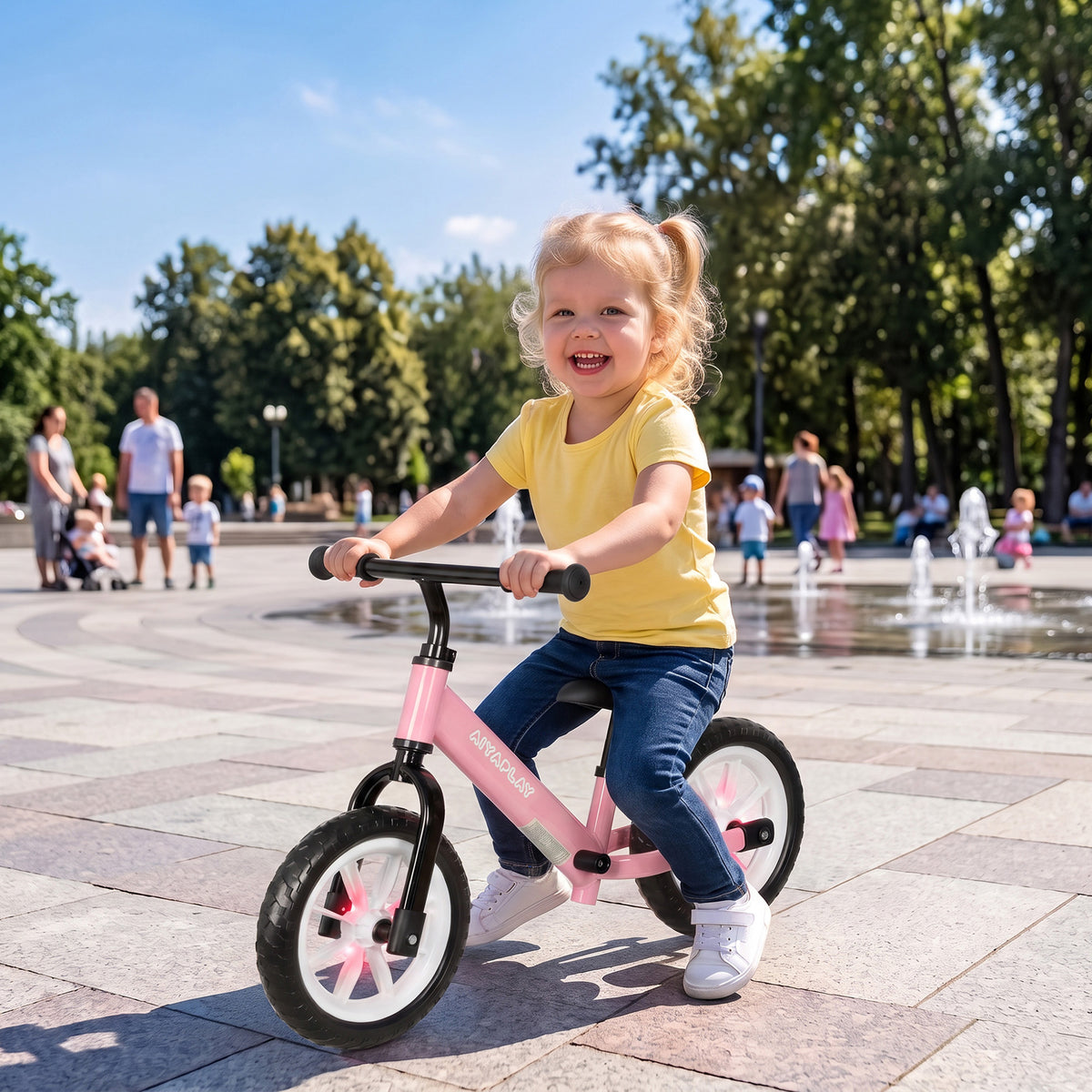 Bicicleta de Equilíbrio para Crianças 2-5 Anos com Rodas Luminosas e Silenciosas, Assento e Guiador Ajustáveis, Rosa — imagem 3
