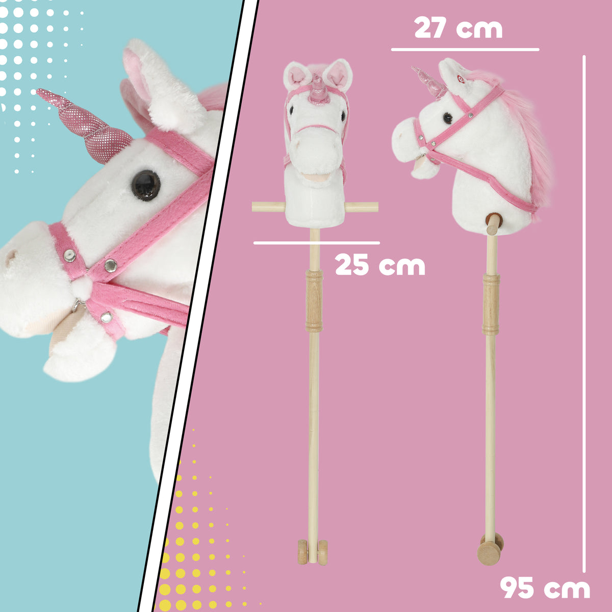 Cavalo de Pau Unicórnio para Crianças 24+ Meses com Sons Realistas e Rodas, 95x25x27 cm, Branco — foto 2