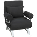 Poltrona 3 em 1 Sofá Cama Individual Almofadas Lombar e de Braços Base Metálica Linho 73x78x81 cm Preto — foto 1