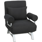 Poltrona 3 em 1 Sofá Cama Individual Almofadas Lombar e de Braços Base Metálica Linho 73x78x81 cm Preto — foto 1