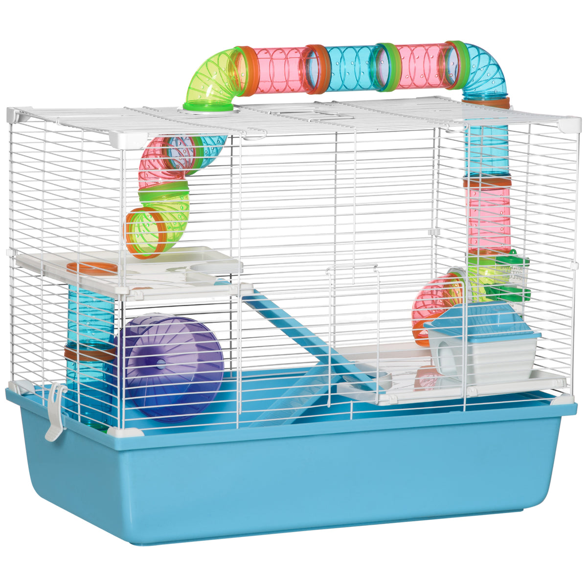 Gaiola para hamster rato roedor 3 níveis com túnel, bebedouro, roda, casinha, escadas dim. 59L x 36l x 47H cm — foto 1