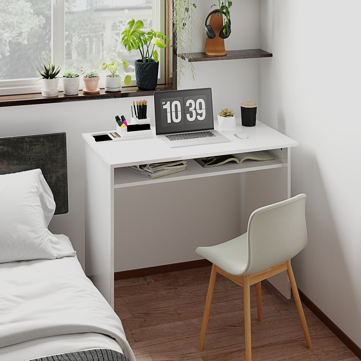 Secretária Compacta com 1 Prateleira 90x50x74 cm Branco — imagem 3