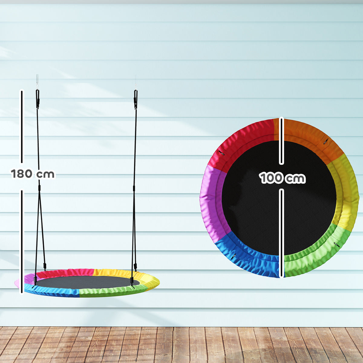 Balanço Ninho Ajustável Suspenso até 300 kg com Cordas Ajustáveis 100x100x180 cm Multicolorido — foto 2