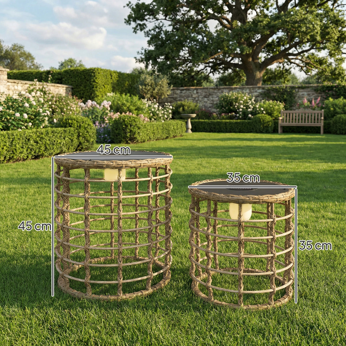 Lâmpada de Chão Solar Conjunto 2 Peças Lâmpadas Solares em Rattan com Sensor de Luz LED Estilo Boho IP44 — foto 2