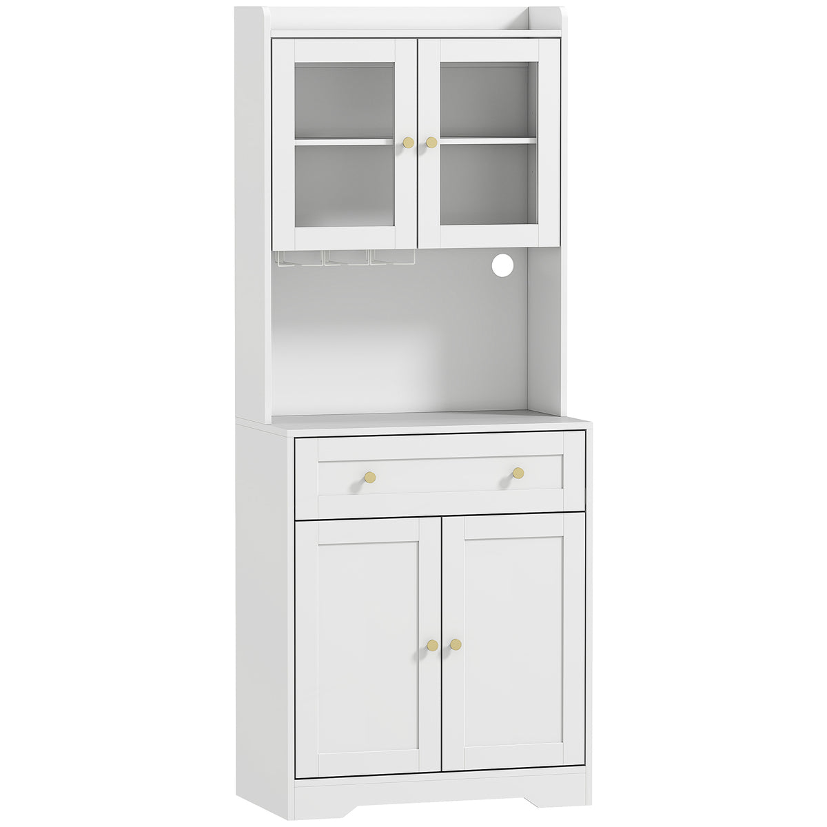 Armário de Cozinha com Bancada Suporte para Taças de Vinho Despenseiro para Cozinha Sala de Jantar 170 cm MDF Vidro Branco — foto 1