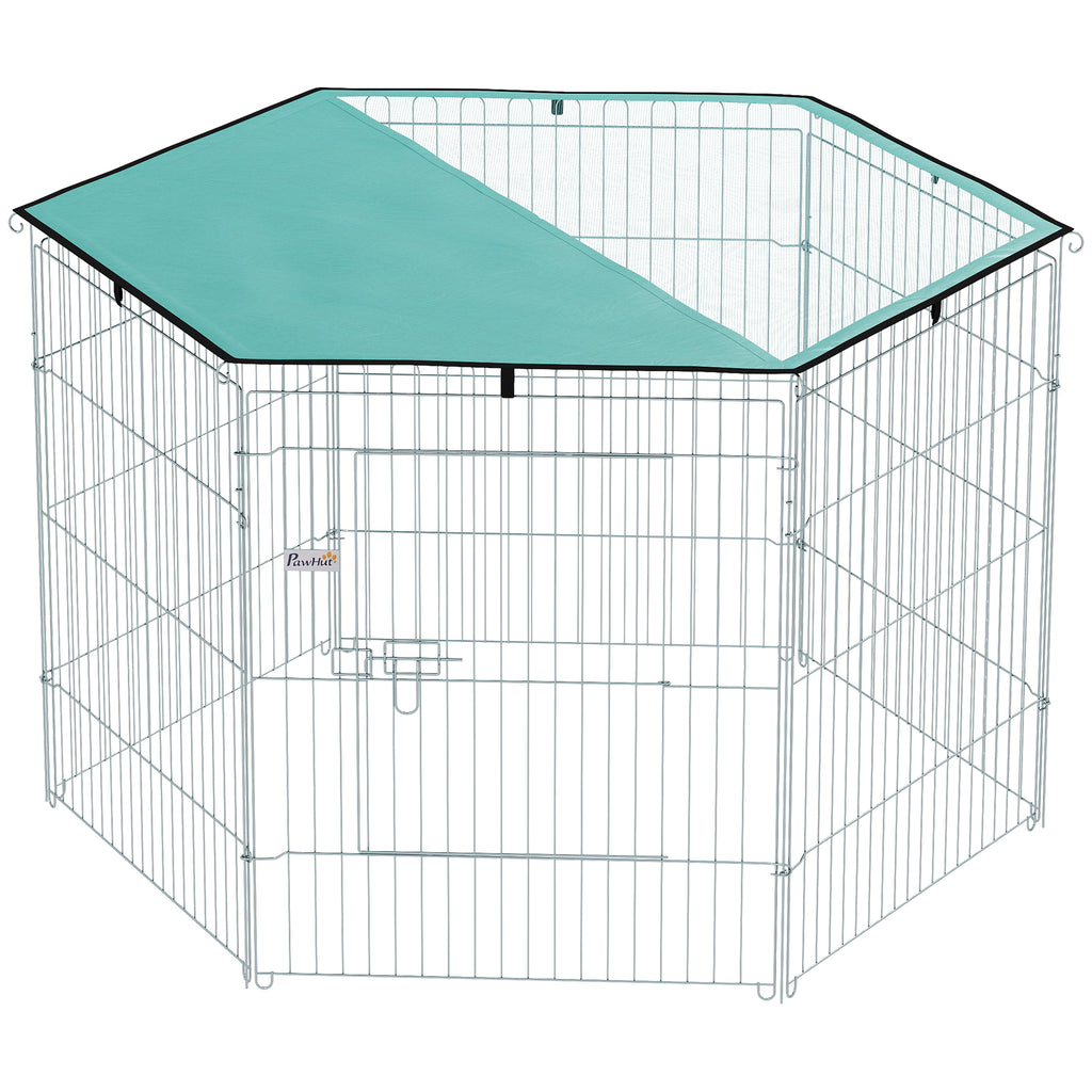 Parque para Cães Cercado para Cães 6 Painéis com Teto Modular e Dobrável Cercado Portátil 120x120x76 cm com Porta Prata Verde — foto 1