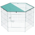Parque para Cães Cercado para Cães 6 Painéis com Teto Modular e Dobrável Cercado Portátil 120x120x76 cm com Porta Prata Verde — foto 1
