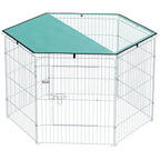 Parque para Cães Cercado para Cães 6 Painéis com Teto Modular e Dobrável Cercado Portátil 120x120x76 cm com Porta Prata Verde — foto 1