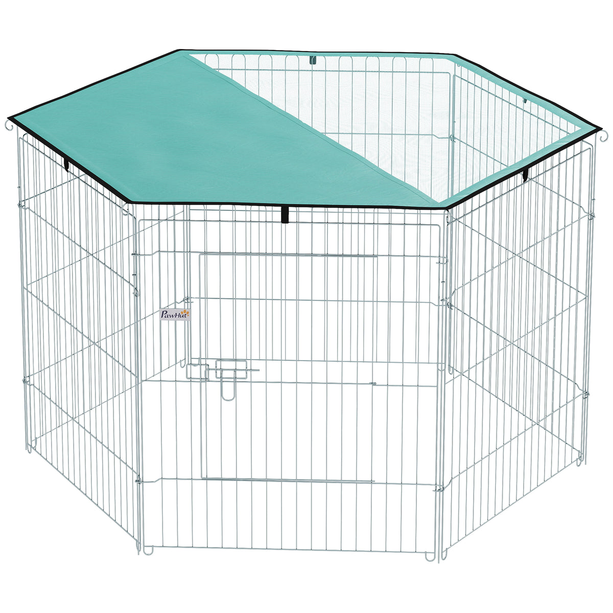 Parque para Cães Cercado para Cães 6 Painéis com Teto Modular e Dobrável Cercado Portátil 120x120x76 cm com Porta Prata Verde — foto 1