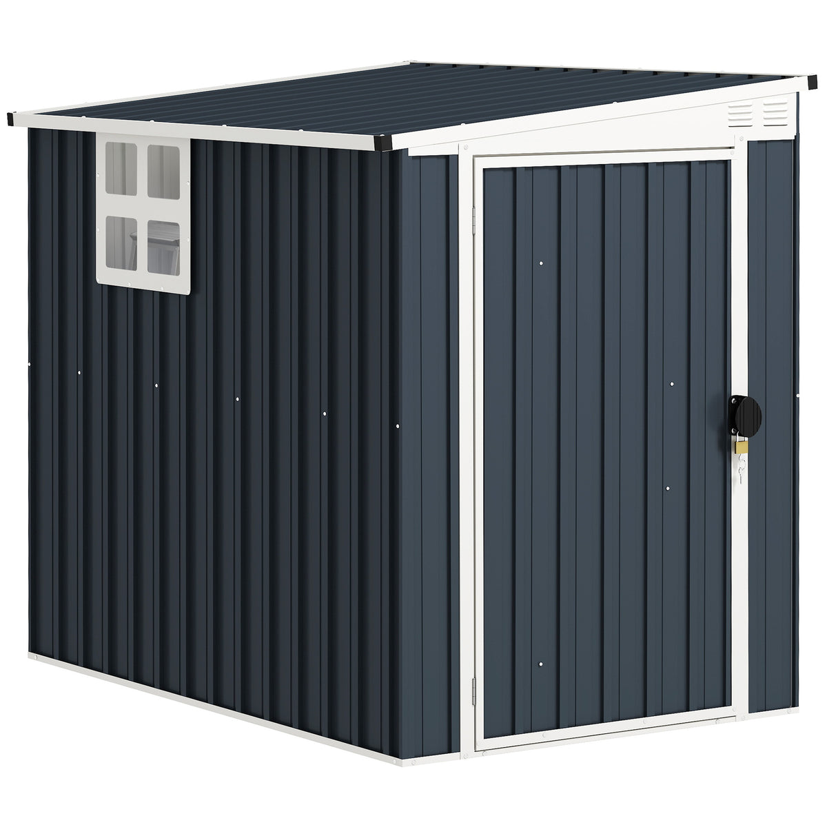 Abrigo de armazenamento para jardim, abrigo de ferramentas para equipamentos de jardim, janela, aberturas de ventilação, trancável, aço, cinza escuro — foto 1