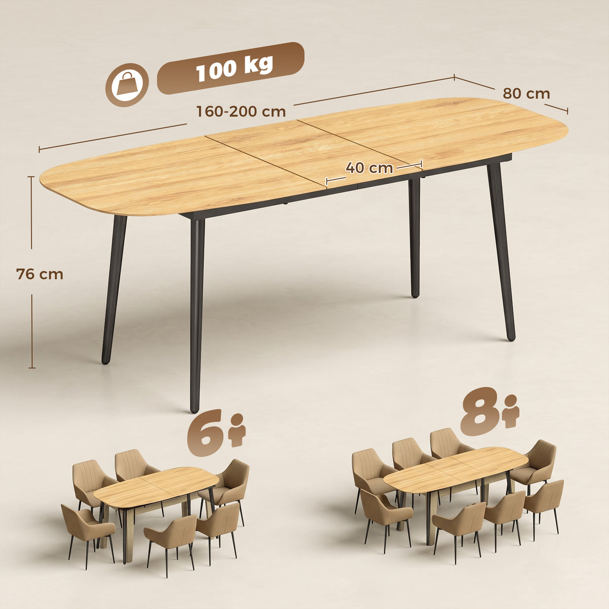 Mesa de Jantar Extensível para 6-8 Pessoas Mesa de Cozinha com Prateleira Efeito Madeira Carvalho — foto 2