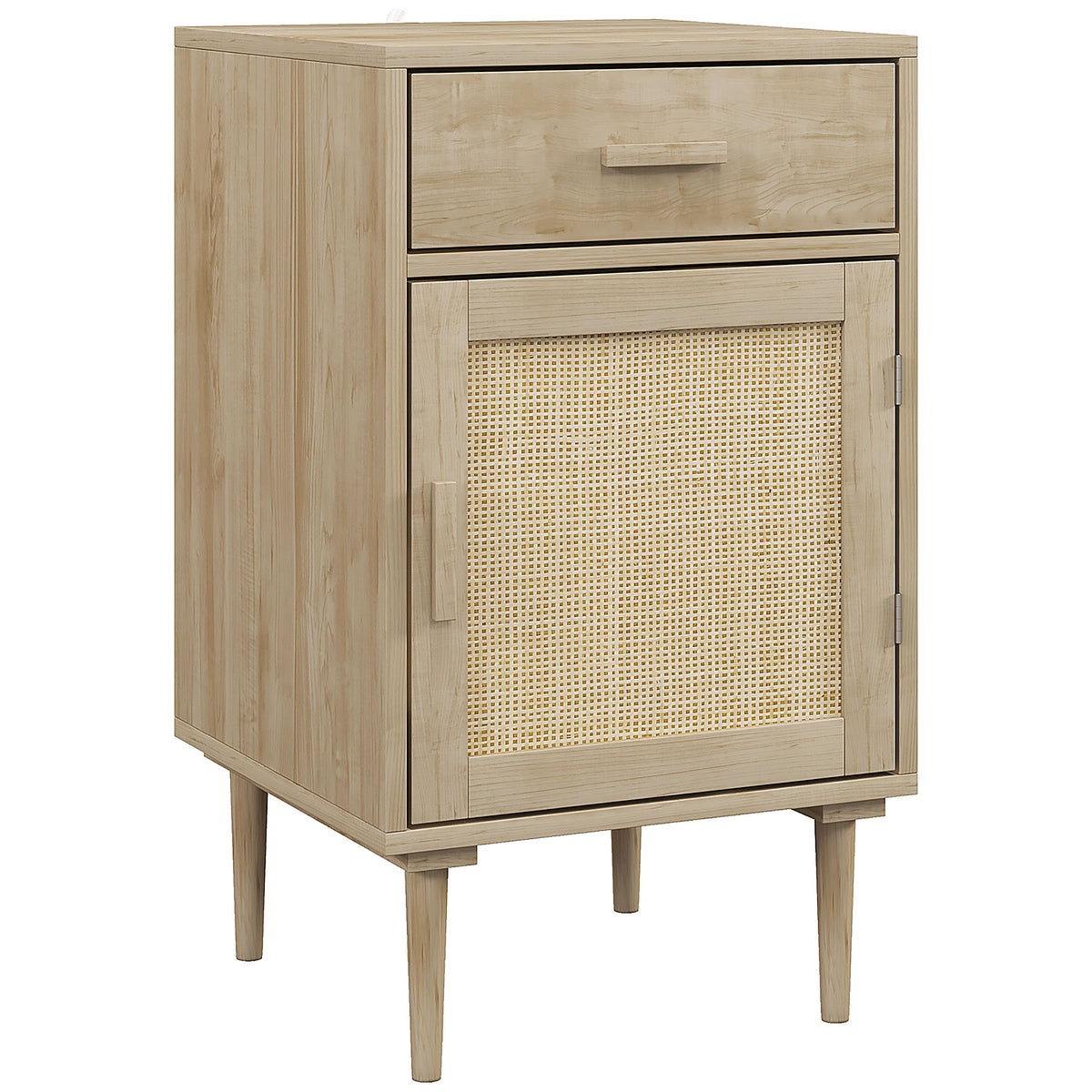 Mesa de Cabeceira com Armário e Prateleira Porta em Vime Trançado 1 Gaveta estilo Boêmio 40x40x68,5 cm Natural — foto 1