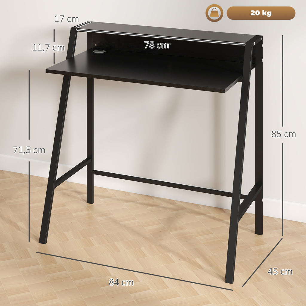 Mesa de escritório, mesa para computador com prateleira e gestão de cabos, mesa moderna com estrutura metálica para escritório, quarto, home office, 84 x 45 x 85 cm, Preto — foto 2