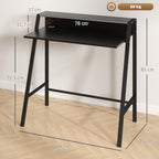 Mesa de escritório, mesa para computador com prateleira e gestão de cabos, mesa moderna com estrutura metálica para escritório, quarto, home office, 84 x 45 x 85 cm, Preto — foto 2