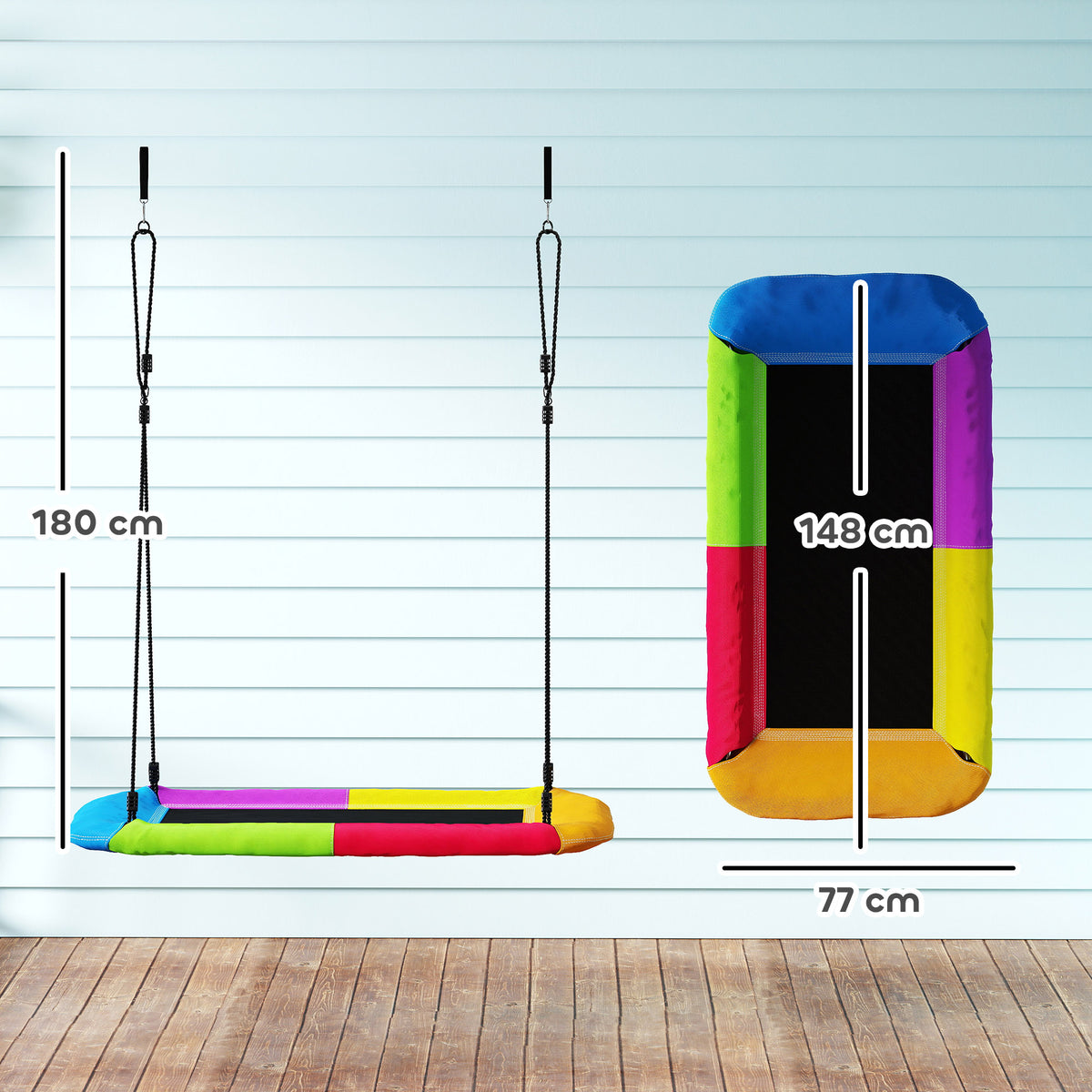 Balanço Ninho Ajustável Balanço Suspenso até 300 kg com Cordas Ajustáveis para 3-8 anos 148x77x180 cm Multicolorido — foto 2