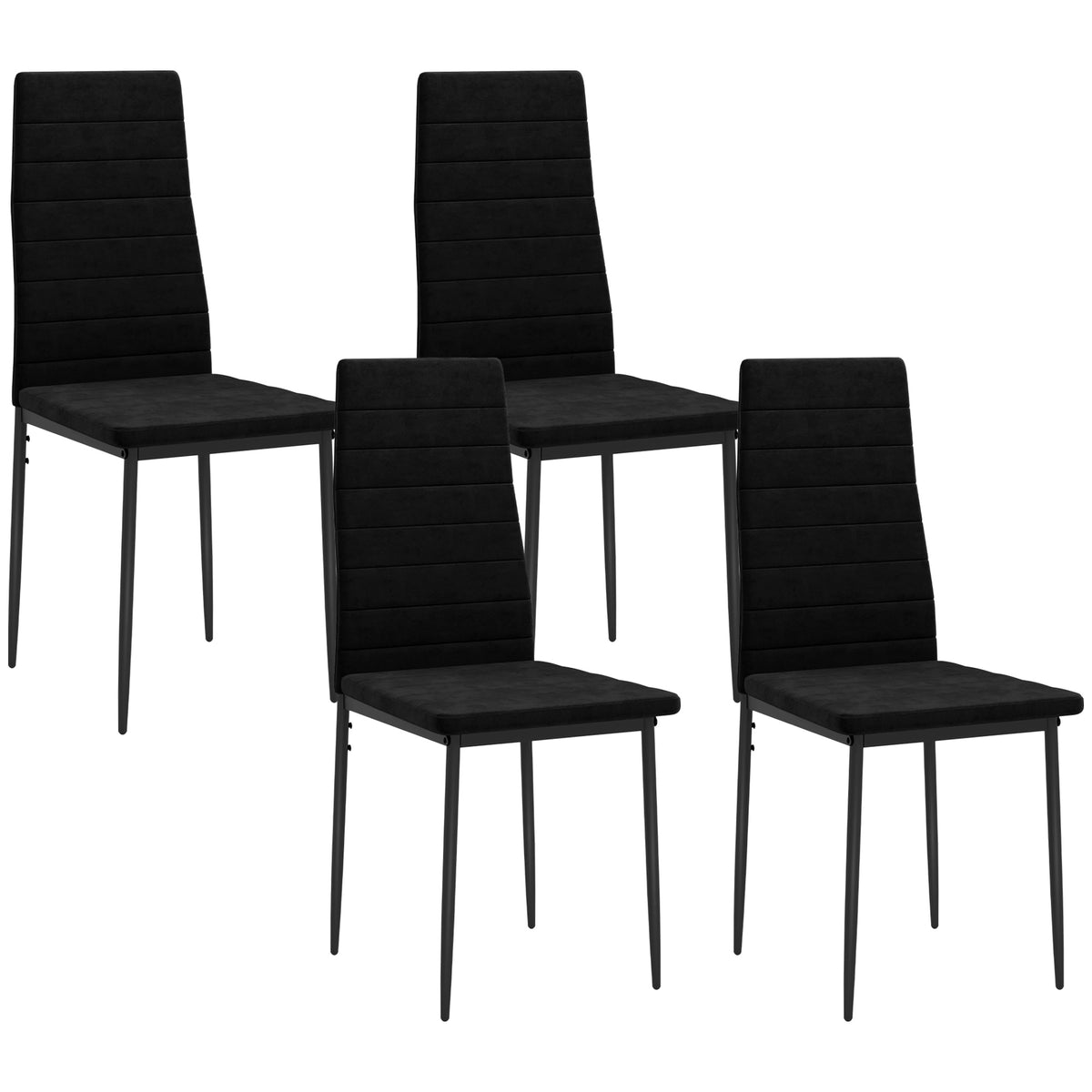 Conjunto de 4 cadeiras de jantar, design sem braços, estofamento em tecido, pernas de metal, Preto — foto 1
