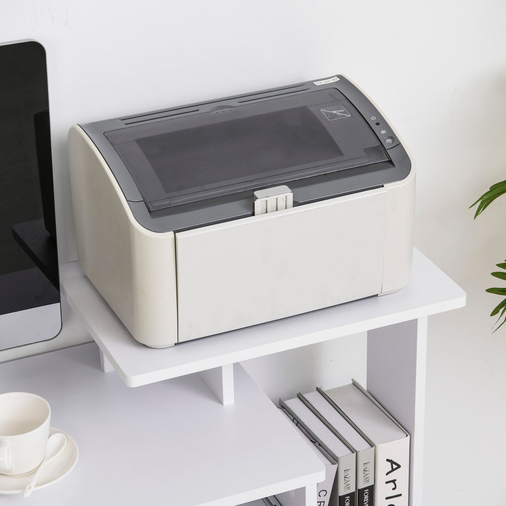 Secretária de Computador Multimídia com Prateleiras Bandeja Teclado Cesta Painéis de Partículas Branco — imagem 7
