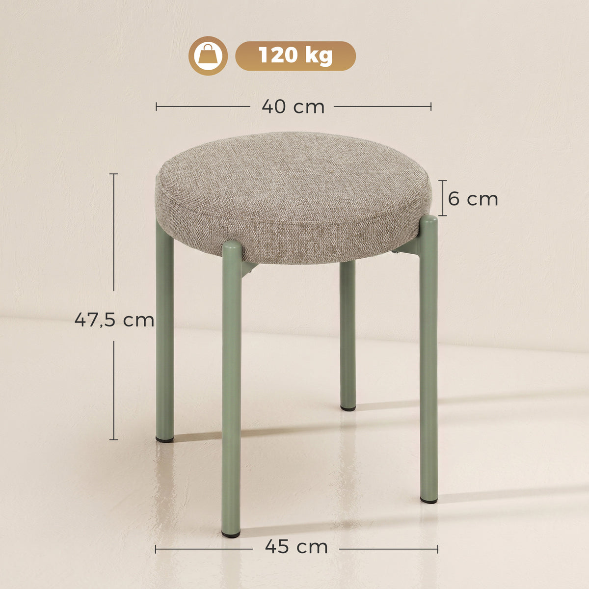 Conjunto de 4 Bancos Empilháveis Redondas com Assento Acolchoado sem Encosto Economia de Espaço 45x45x47,5 cm Castanho Claro — foto 2