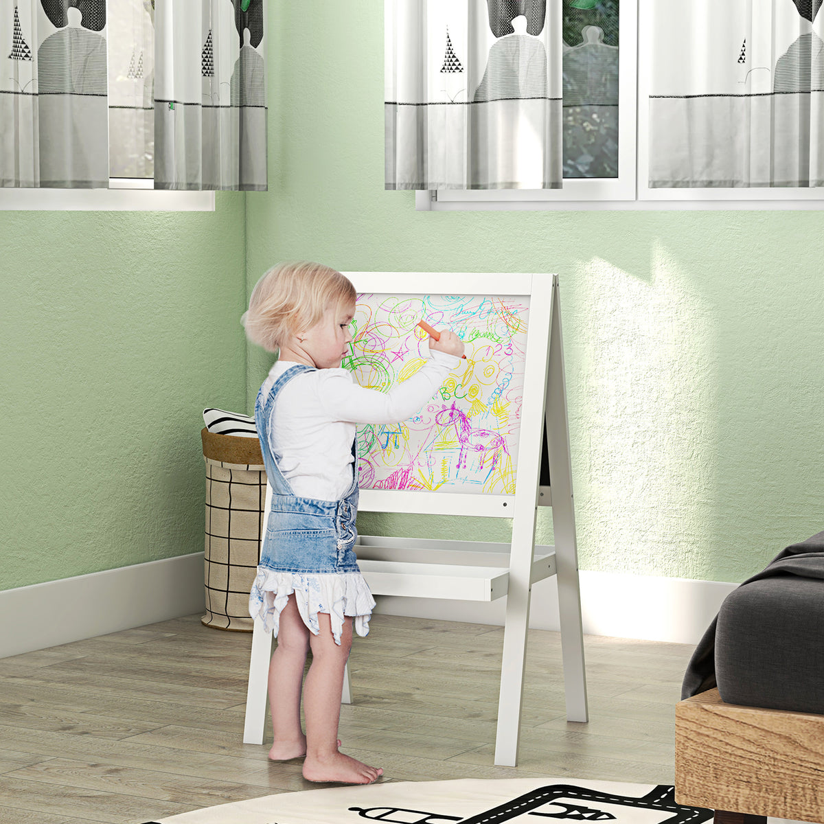 Cavalete quadro infantil 2 em 1 face quadro branco magnético e face quadro-negro a giz branco — imagem 5