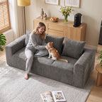 Sofá 3 Lugares em Chenille 220 cm Sofá de Sala Moderno com Assento e Apoios de Braço Largos 3 Almofadas Cinza — imagem 8