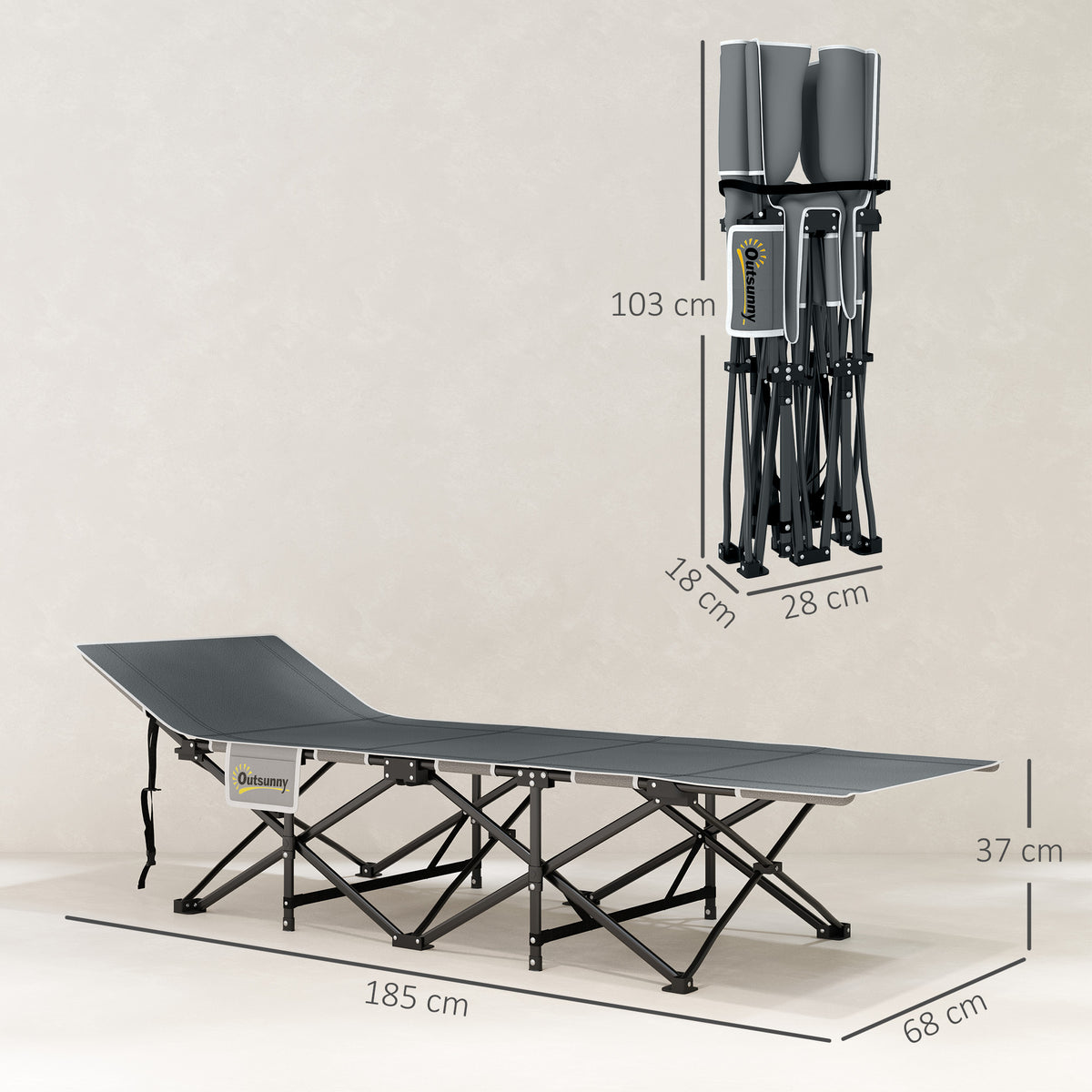 Cama de Campanha Dobrável com Colchão Cama de Acampamento Dobrável Bolso Lateral e Bolsa Integrada 185x68x37 cm Cinza Claro — foto 2