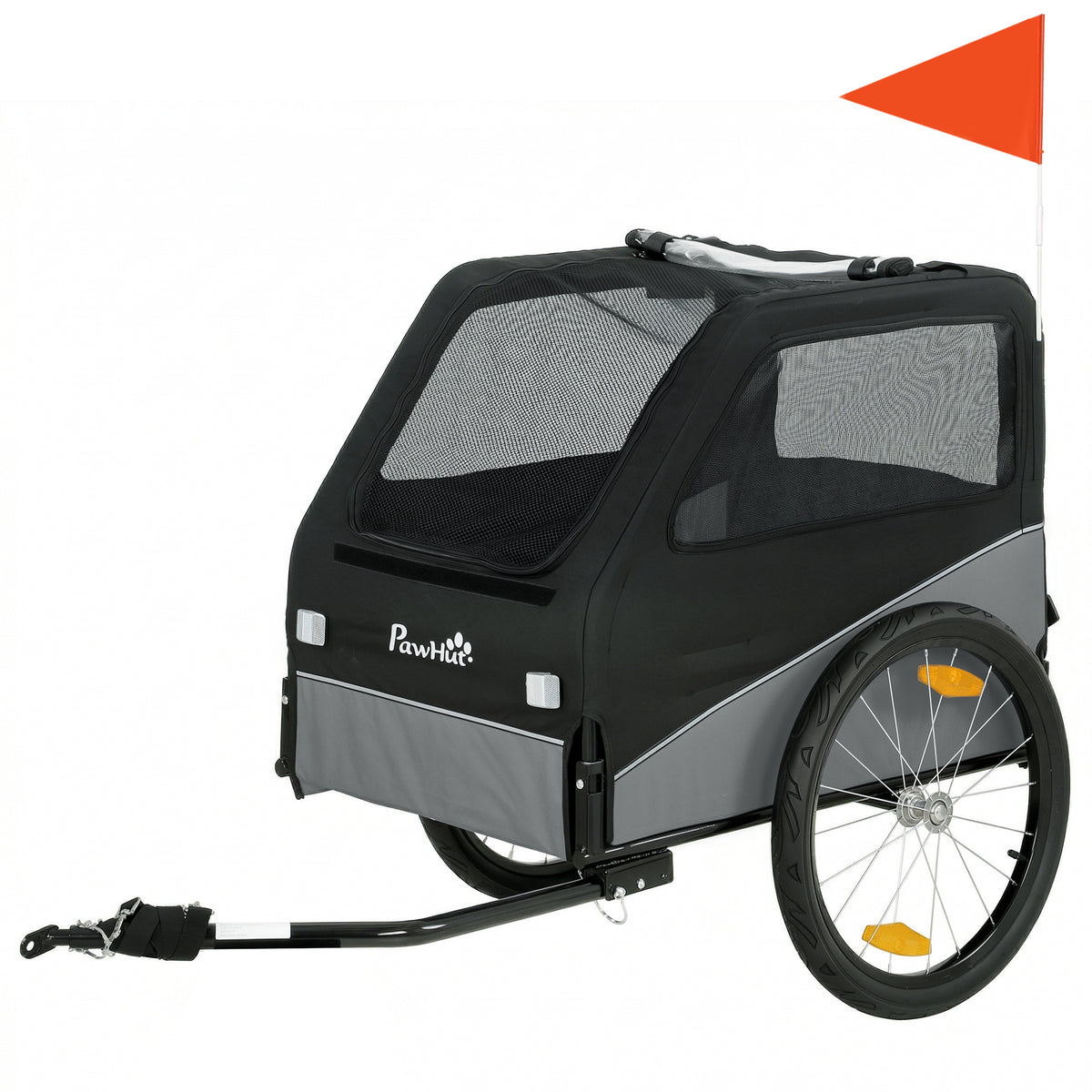 Reboque de Bicicleta para Cães com Pneus de 50,8 cm Engate Universal Refletores Bandeira Trela 139x72x88 cm Cinza e Preto — foto 1