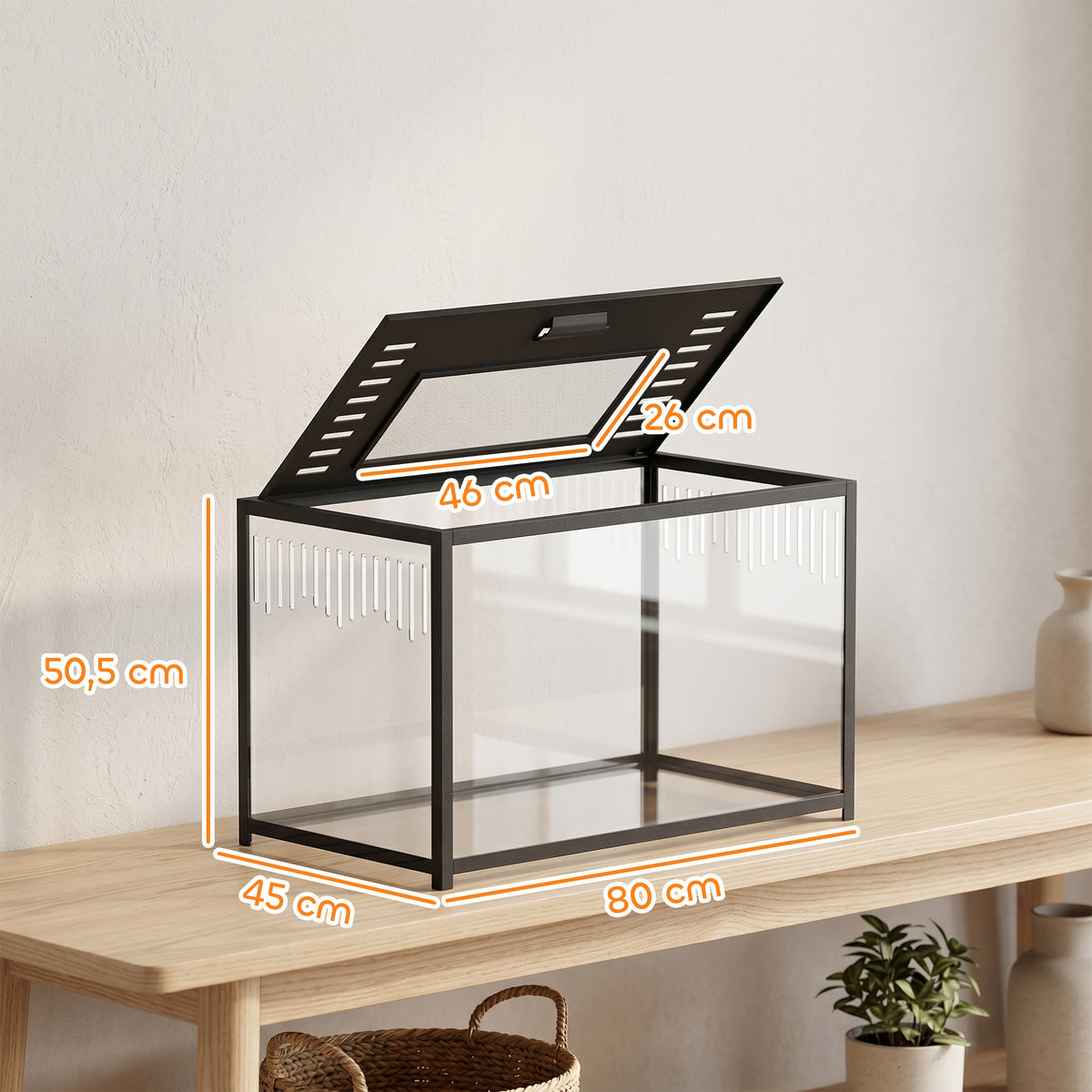 Gaiola para Hamster em Acrílico e Metal com Fundo Profundo Tampa Rebatível Aerações Laterais 80x45x50,5 cm Preto — foto 2