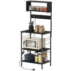 Estante de Cozinha com Tomada Múltipla para Micro-ondas com Prateleiras e Ganchos Estilo Industrial Madeira e Aço Preto — imagem 7