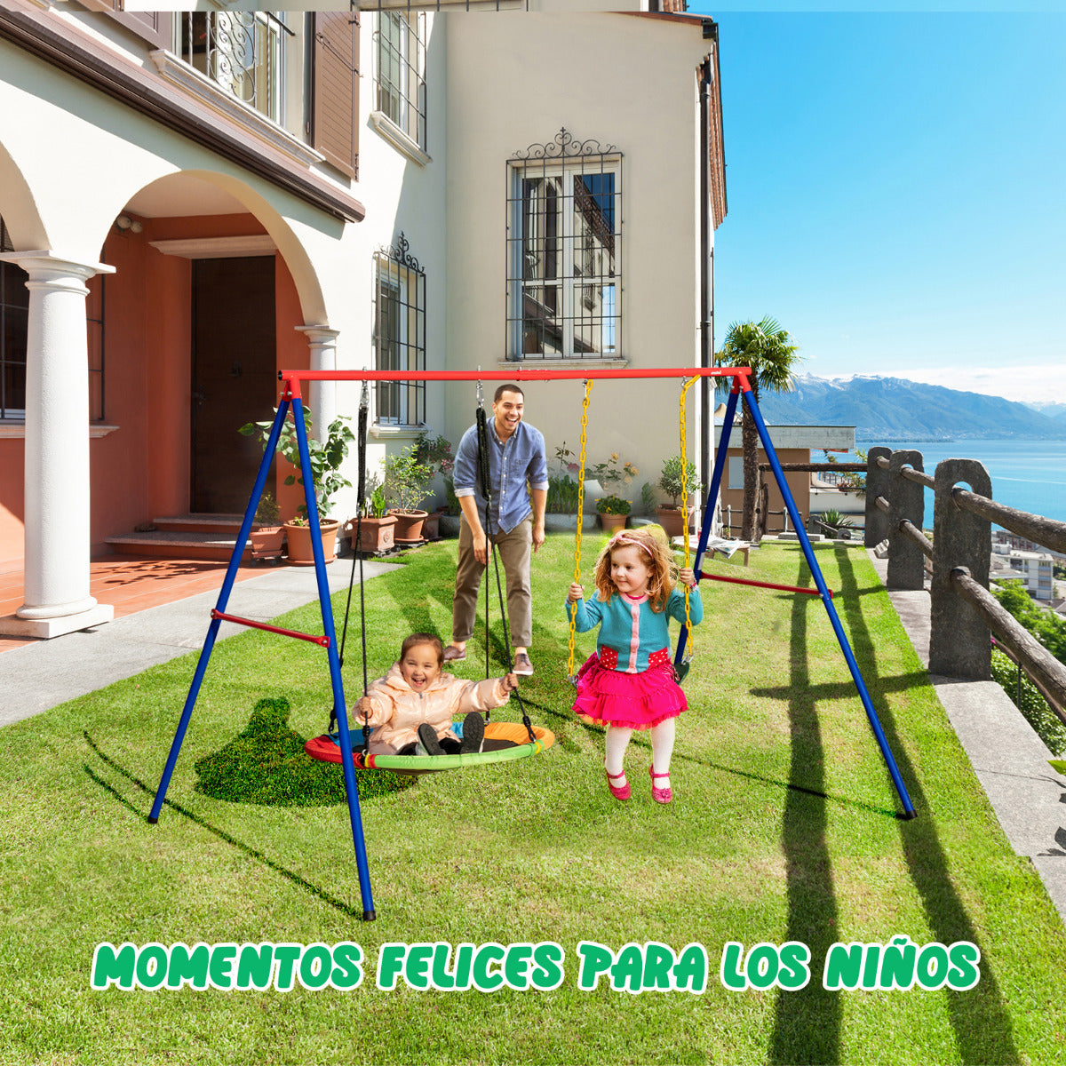 Set 2 Columpios Infantis Elástico e Prato Voador Cordas Ajustáveis Jardim — foto 5