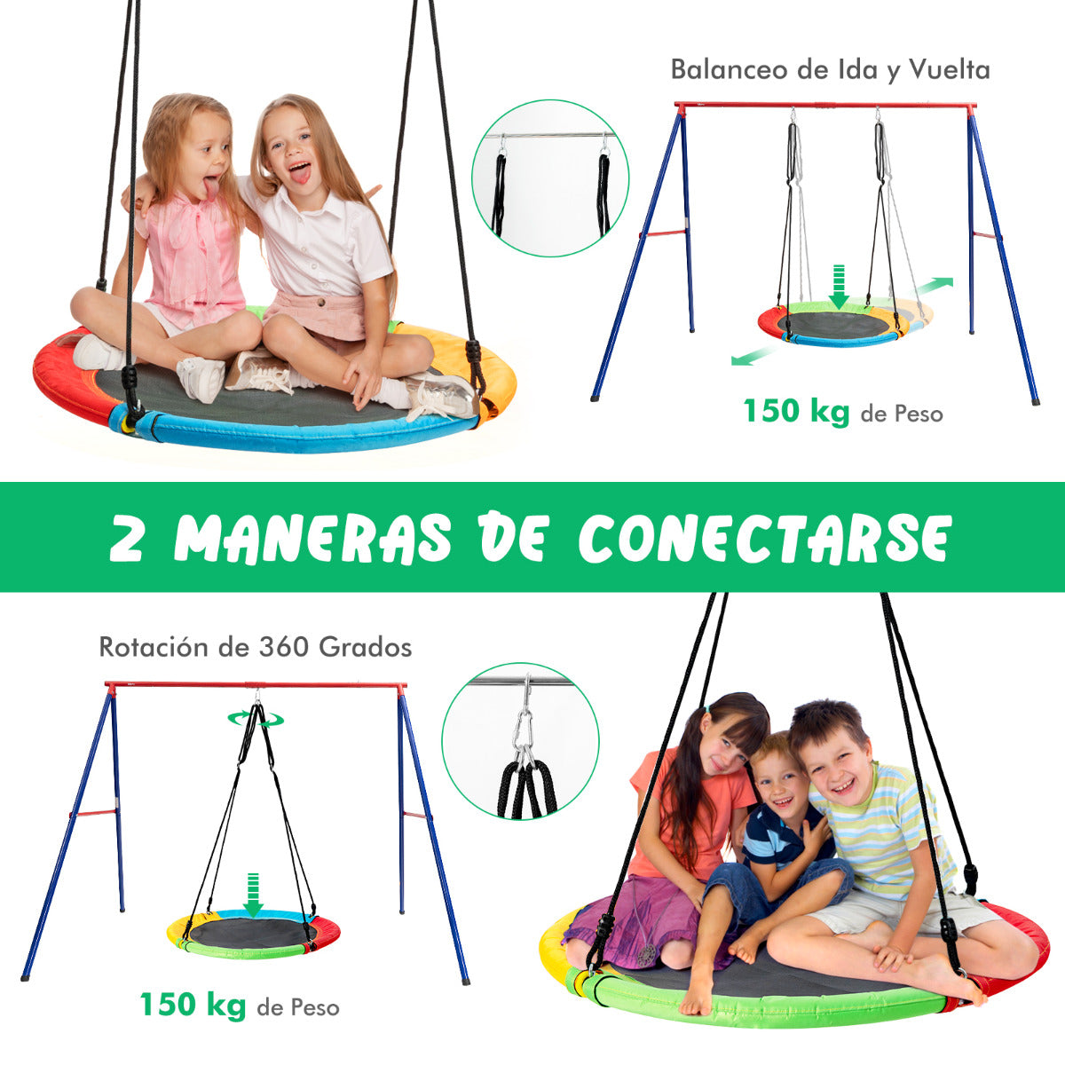 Set 2 Columpios Infantis Elástico e Prato Voador Cordas Ajustáveis Jardim — foto 8