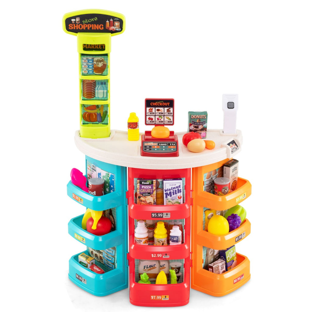 Set Brinquedo Supermercado Infantil com Carrinho e Caixa com Luz e Som 76 Acessórios de Comida para Crianças a partir dos 3 Anos — foto 2