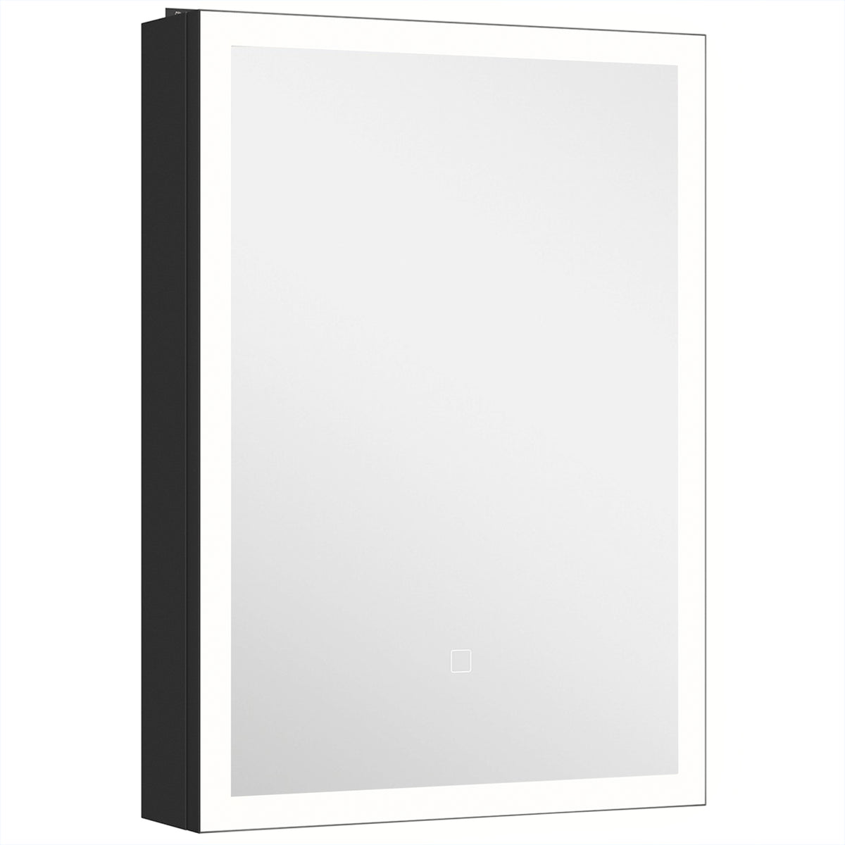 Armário de Casa de Banho LED com Função Antivapor Móvel de Parede Espelho Prateleiras 50x70 cm Preto — foto 1