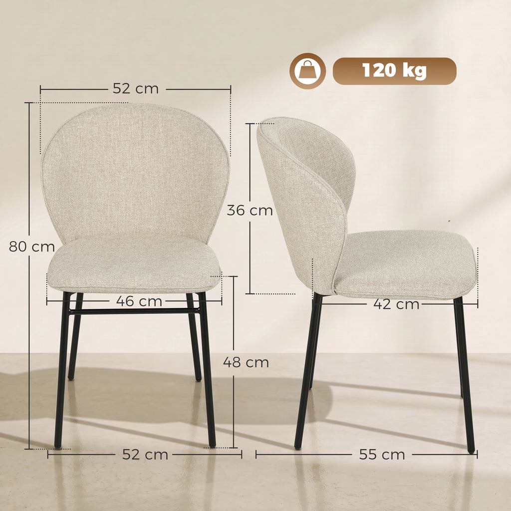 Conjunto de 2 cadeiras de sala de jantar assento acolchoado em tecido com aspecto de linho pés em aço estável design moderno creme — foto 2