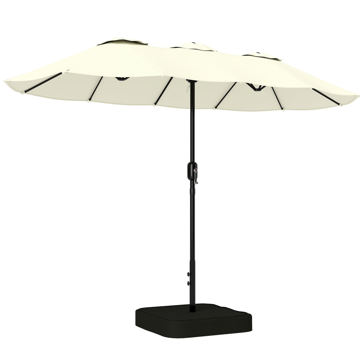Guarda-Sol de Jardim Dupla Face 3x1,5 m com Base e Sacos de Areia UPF 50+ Guarda-Sol com Capa Manivela Bege — foto 1