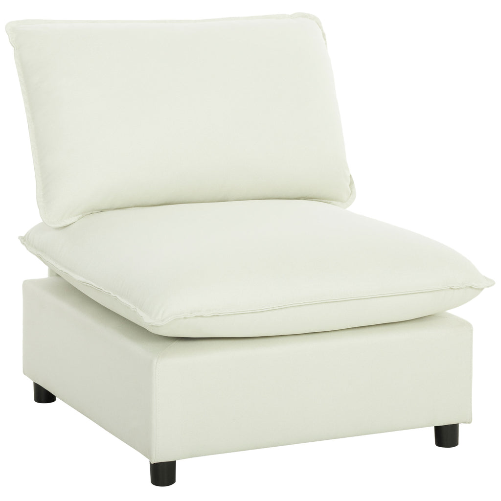 Poltrona de Sala sofá 1 Lugar Moderno sem Apoios de Braço com Assento Largo Almofadas Espessas 146x85x78 cm Creme — foto 1