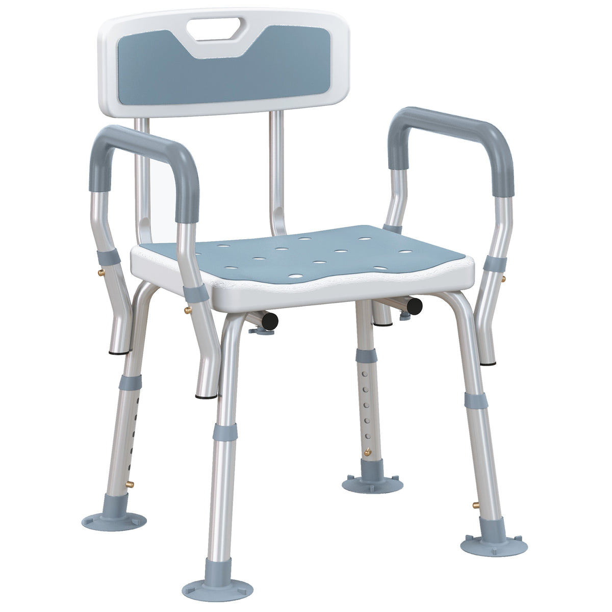 Banco de Duche Cadeira de Duche Ergonómica Altura Regulável Pés Antiderrapantes 56,5x53,5x87 cm Branco e Azul — foto 1