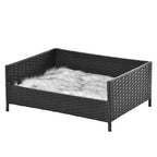 Sofá Cama para Cães de Vime Cama Elevada para Gatos Retangular com Almofada Suave e Lavável para Interior e Exterior 61x46x24,5cm Preto — foto 1