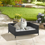 Sofá Cama para Cães de Vime Cama Elevada para Gatos Retangular com Almofada Suave e Lavável para Interior e Exterior 61x46x24,5cm Preto — foto 2