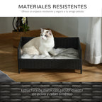 Sofá Cama para Cães de Vime Cama Elevada para Gatos Retangular com Almofada Suave e Lavável para Interior e Exterior 61x46x24,5cm Preto — foto 4