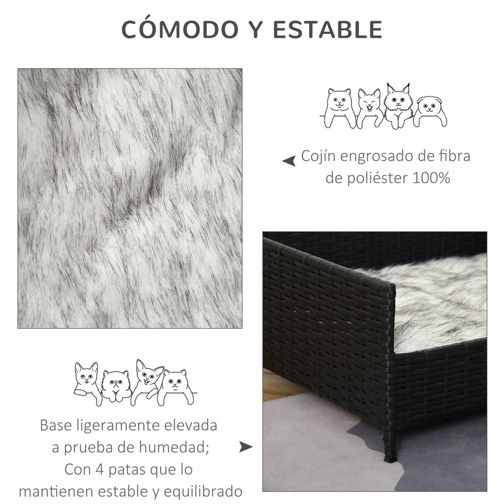 Sofá Cama para Cães de Vime Cama Elevada para Gatos Retangular com Almofada Suave e Lavável para Interior e Exterior 61x46x24,5cm Preto — foto 5