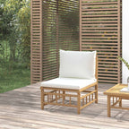 Sofá de centro de jardim bambu com almofadões branco nata — foto 1