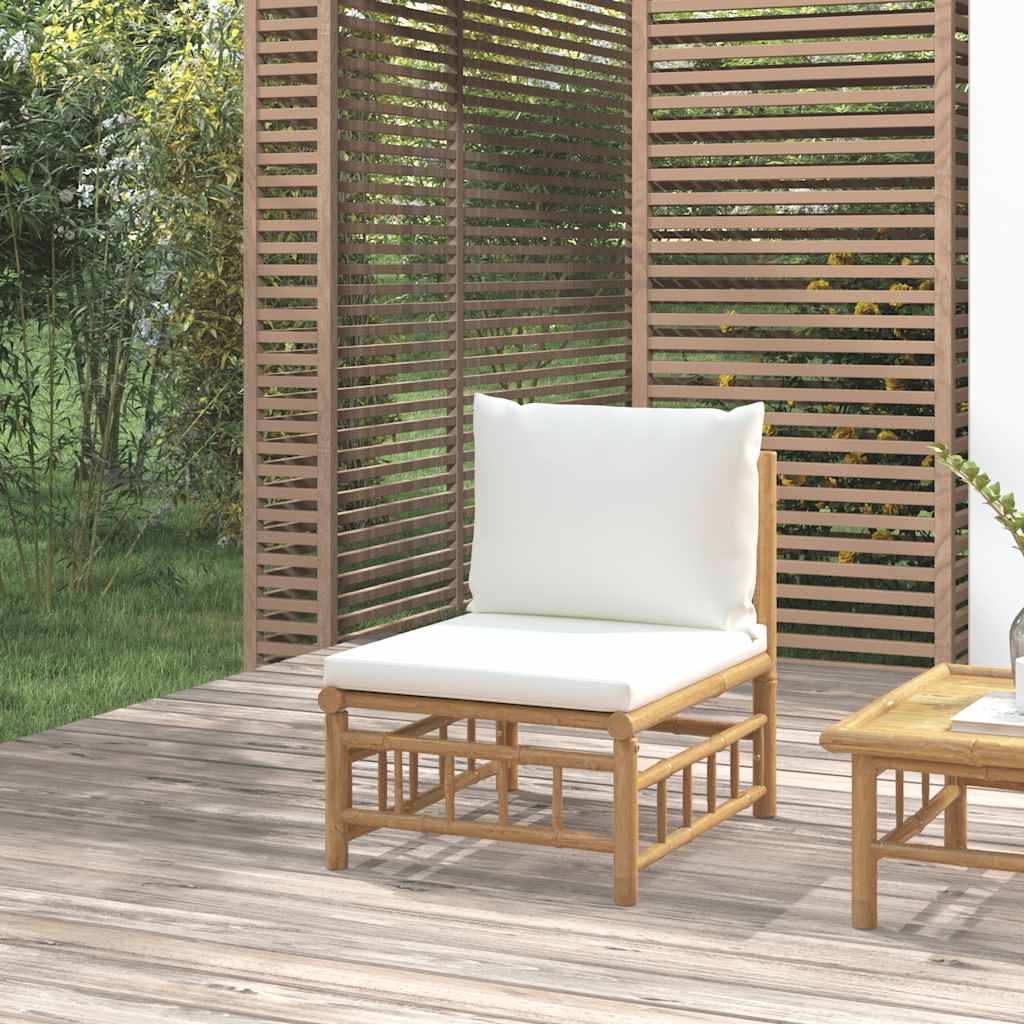 Sofá de centro de jardim bambu com almofadões branco nata — foto 1
