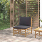 Sofá de centro de jardim bambu com almofadões cinzento-escuro — foto 1
