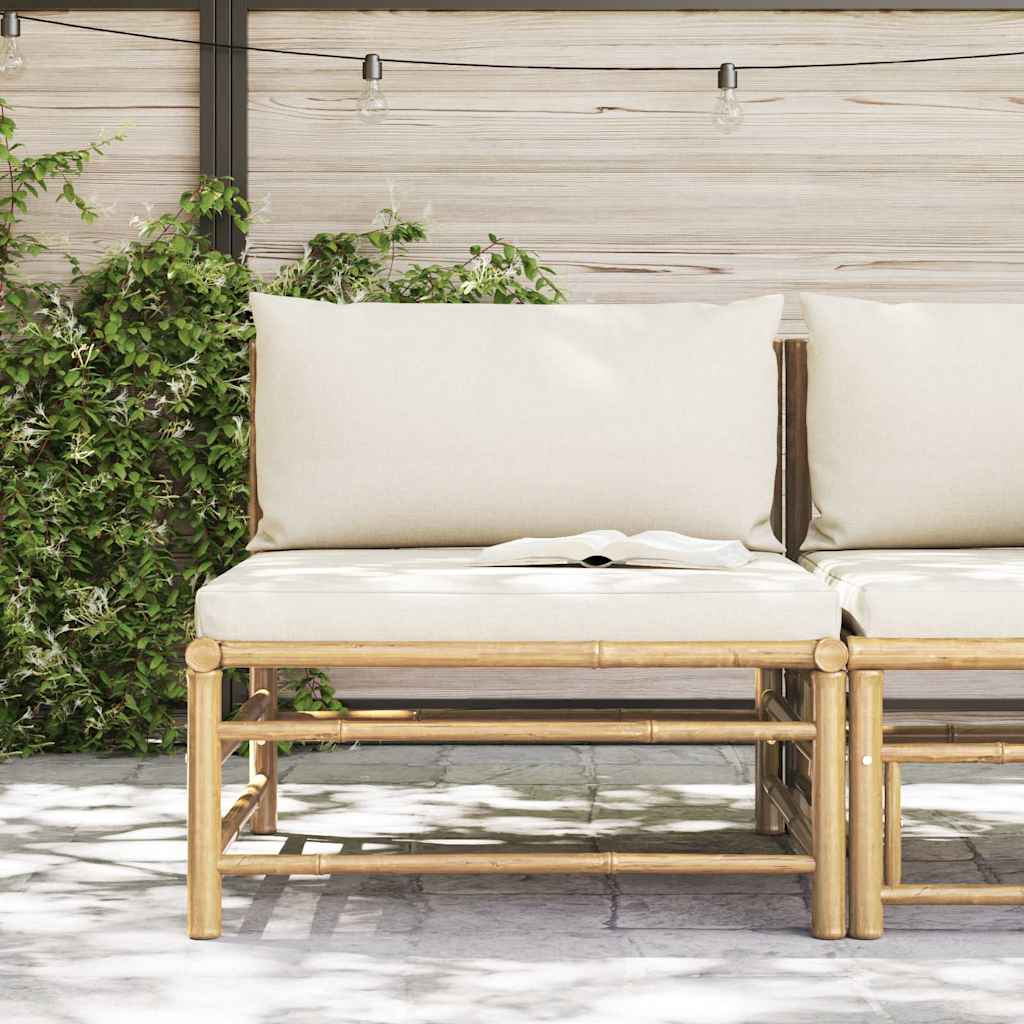 Sofá de centro p/ jardim com almofadões branco nata bambu — foto 2