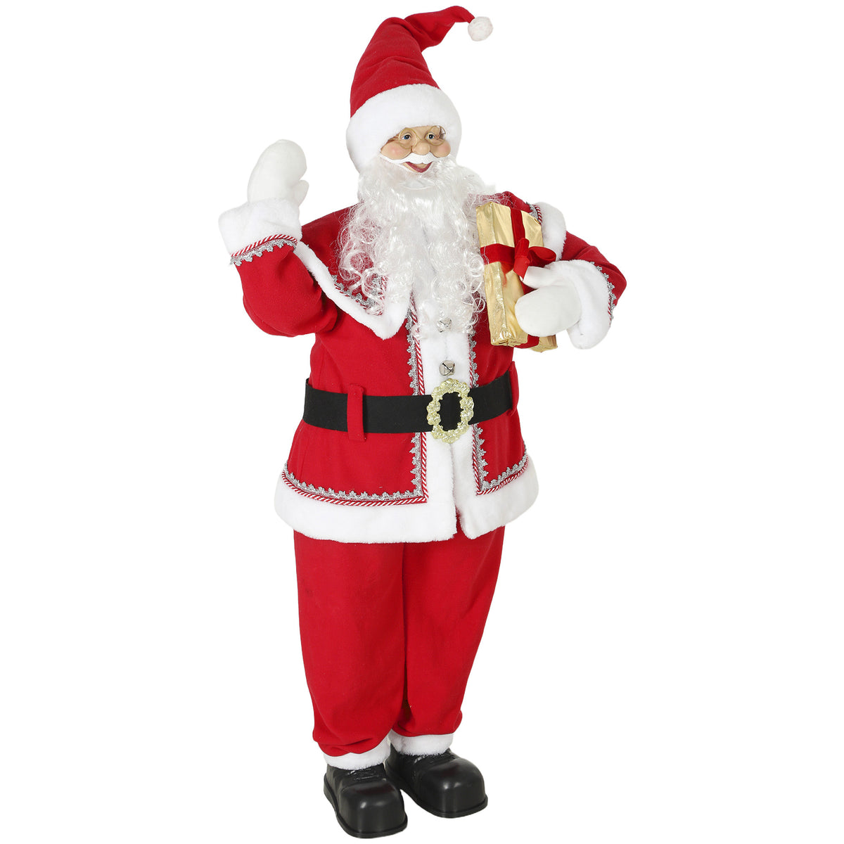 Pai Natal Cantor em Tamanho Real 150 cm Figura Musical Animada com Cabeça Giratória Mão Acenando e Presente — foto 1