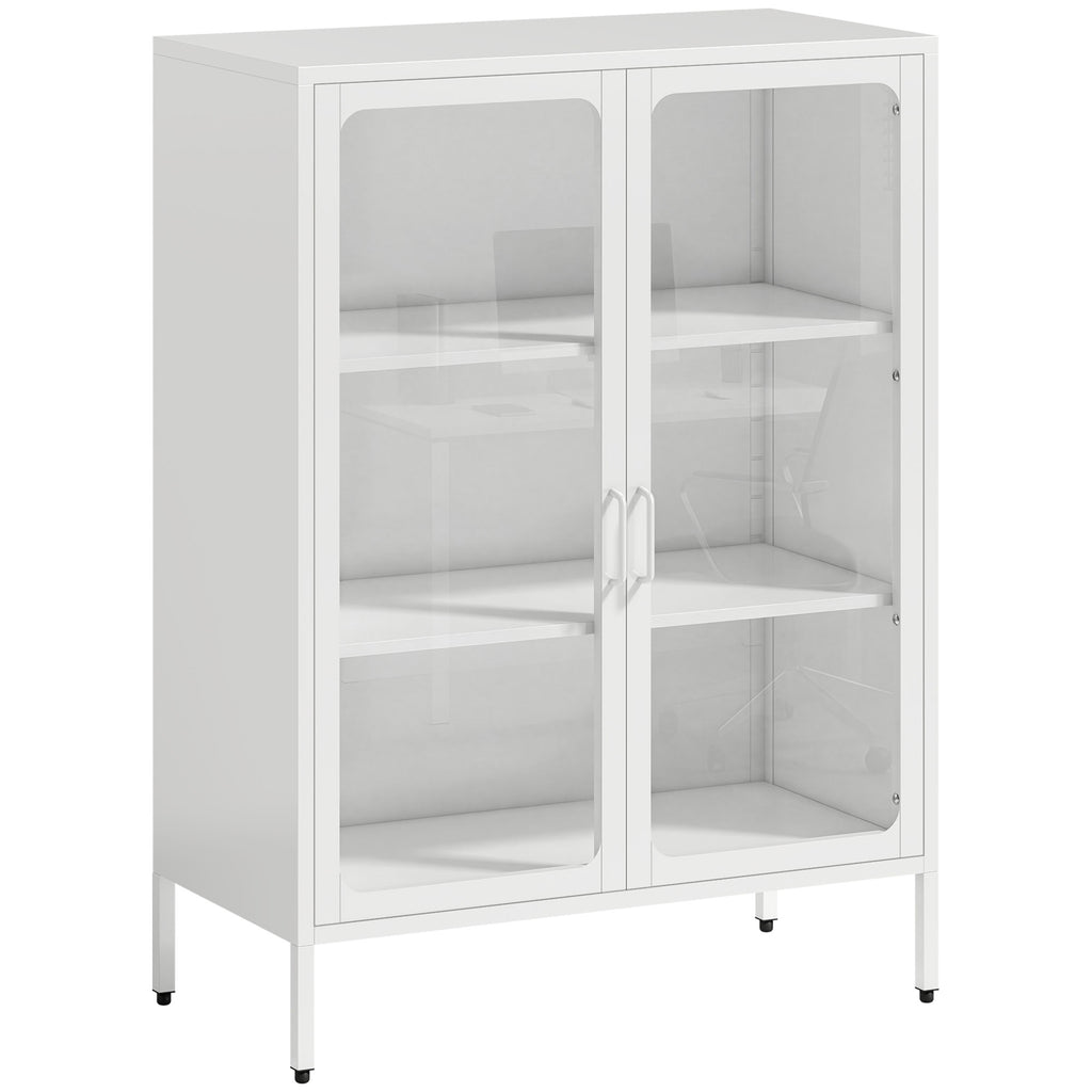 Móvel Porta Documentos em Aço com 2 Portas de Vidro e Prateleiras Reguláveis 80x40x110 cm Branco — foto 1