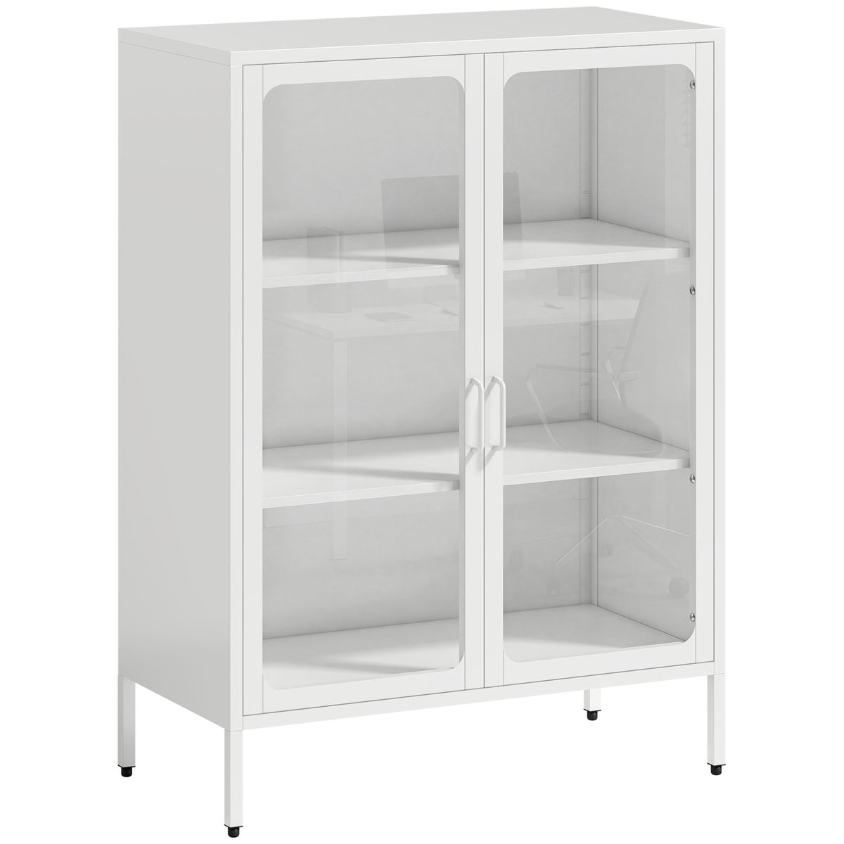 Móvel Porta Documentos em Aço com 2 Portas de Vidro e Prateleiras Reguláveis 80x40x110 cm Branco — foto 1